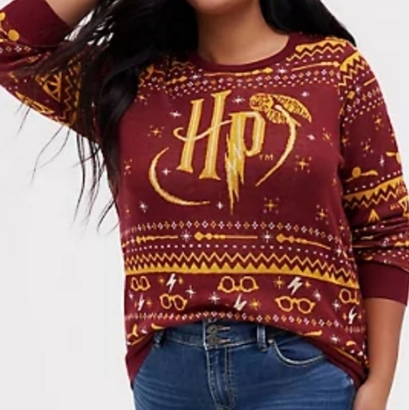 Torrid Harry Potter Jacquard Fair Isle Print Sweater Red L - Picture 1 of 7